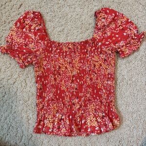 Miami Red Floral Smocked Blouse